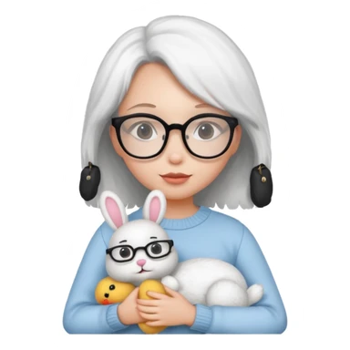 Girl with glasses → holding a toy rabbit sticker