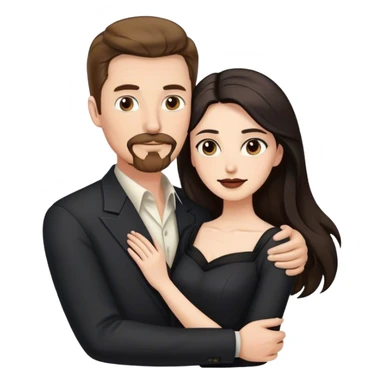 tall white man with brown hair goatee mustache embracing a pale woman with long black hair, wearing elegant clothing sticker