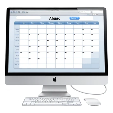 front-facing iMac showing a day schedule with vertical hours (9am, 10am, 11am) and horizontal client slots, some slots clearly booked sticker