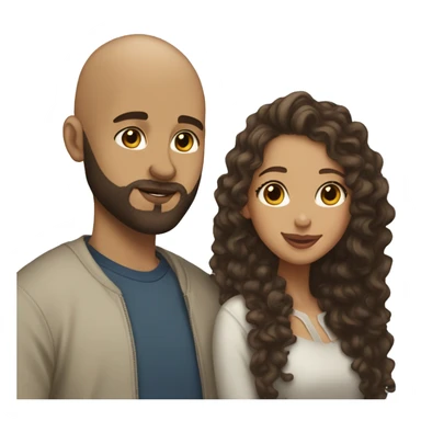 Kissing moment, bald light skin man, brown beard, light skin girl, long black curly hair sticker