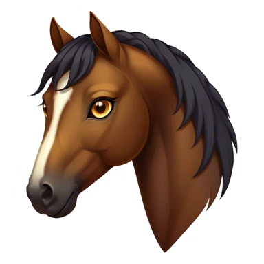 Cinematic Noble Bay Horse Portrait Emoji, Poised and regal, with a strong, athletic build and a rich, well-groomed bay fur accented by a dark mane and tail, deep-set soulful amber eyes, Simplified yet sharp and sophisticated features, highly detailed, glowing with a warm, dignified glow, high shine, intelligent and majestic, stylized with an air of equine elegance, focused and attentive, soft glowing outline, capturing the essence of a watchful and confident steed, so majestic it feels as though it could gallop out of the screen with effortless authority! sticker
