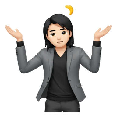 asian young man with long black hair falling on the forehead in grey blazer and black t-shirt  sticker
