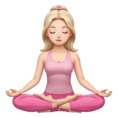 caucasian woman in lotus position meditating, eyes gently closed with peaceful expression, pink yoga pants and top sticker