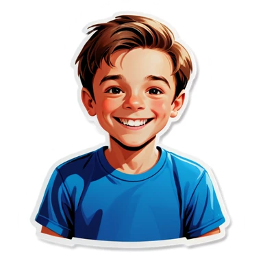 smiling boy indoors t-shirt sticker