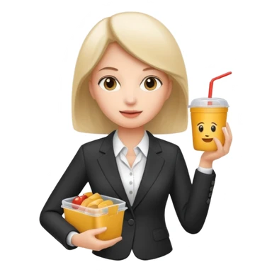 woman with suit holding food container sticker