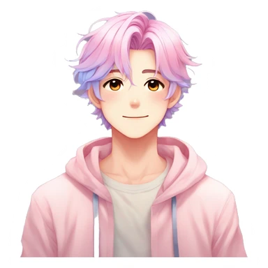 Gorgeous romantic anime style shojo man with blushing face aesthetic and pretty colorful shiny gradient pastel hair trending style sticker