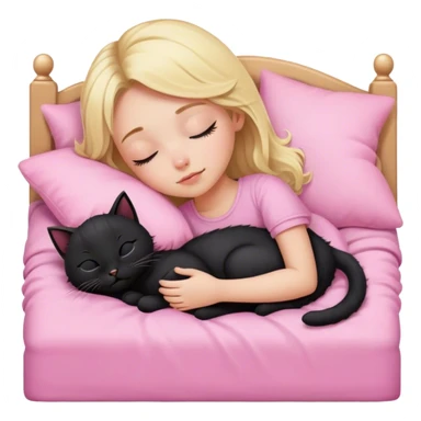 blonde girl asleep with black kitten in pink bed sticker