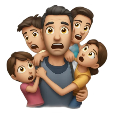 A man in shock carries his entire family and is afraid that he will not harm them if he does sticker