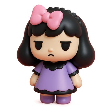 gothic girl with pink bow and black lace trim, gothic style, vinyl figure, moody atmosphere sticker