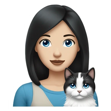 woman with black hair and holding a all white Siberian cat with blue eyes sticker