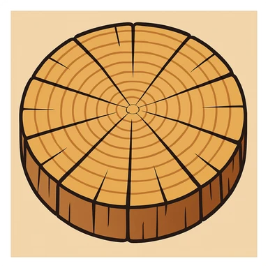 Create a top view of this tree stump in the same cartoon style as the fourth image, with the same wood pattern and color. Variant 2. sticker
