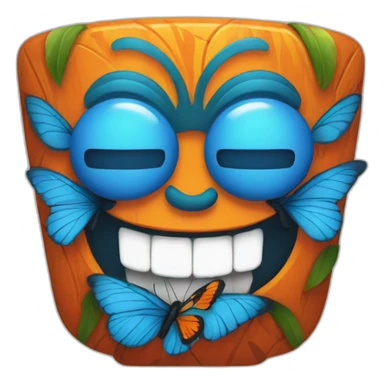 Blue and orange smiling tiki with butterfly  sticker