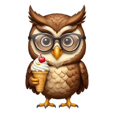 owl wearing glasses eating ice cream sticker
