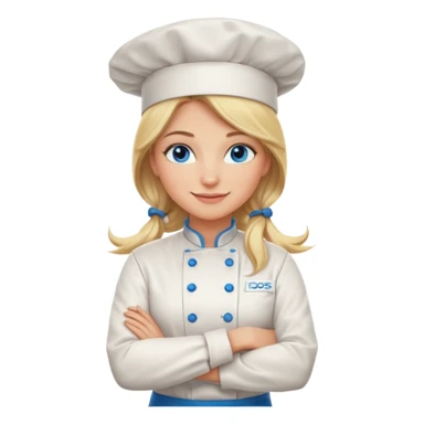 Beautiful, sexy,  long blonde hair, blue eyed, full lips female chef arms folded  sticker