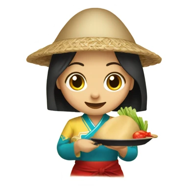 Traditional Vietnamese girl making food for mariachi boy sticker