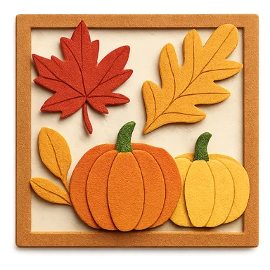 fall season scene in a square with layered leaves and pumpkins sticker