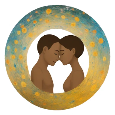 two lovers faces nest to each other in a circle with colors like klimt paintings sticker