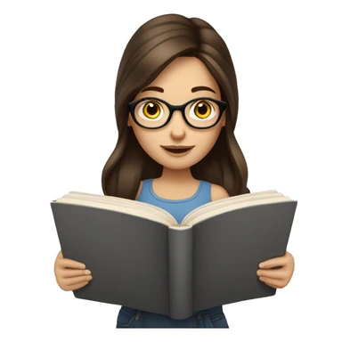 Medium length brunette haired girl with blue eyes reading a book and wearing glasses  sticker