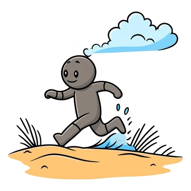 cartoon person tiptoeing and hopping quickly across hot beach sand with steam rising from footprints sticker