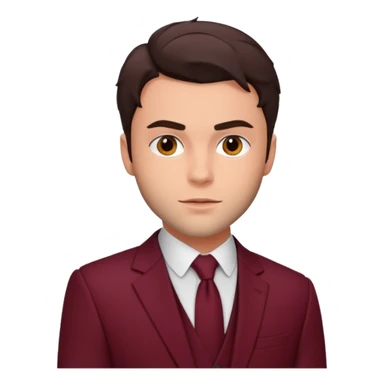 Jack Falahee with dark brown hair, maroon suit sticker
