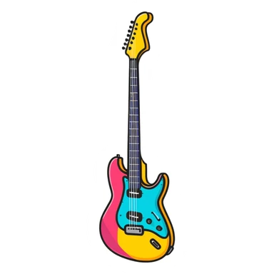colorful electric guitar, rock and roll instrument sticker