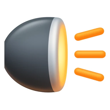 Create an Apple-style emoji icon of high beam car headlights. The design should have a rounded, soft glossy finish with subtle gradients and a clean, minimal look. Include a semicircle headlight and three long orange lines to the right, matching the Apple emoji visual language with Apple-style gloss and gradients. sticker