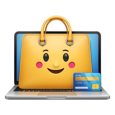laptop with credit card and shopping bag, e-commerce, high fidelity, smooth edges, emoji style sticker