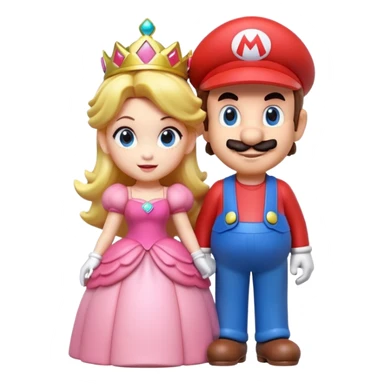 Isolated, detaile illustration of the most incredibly adorable Mario and princess peach
figurine imaginable, toy style. sticker