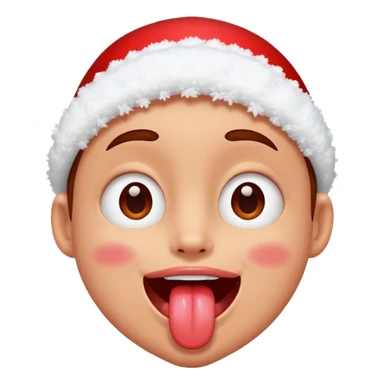 Someone got hit with a snowball and has snow on their face but is happy and smiling with their tongue out but their eyes are red sticker