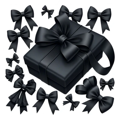 "A whimsical yet darkly romantic composition featuring various objects wrapped in black bows, blending vintage charm with gothic aesthetics."
 sticker