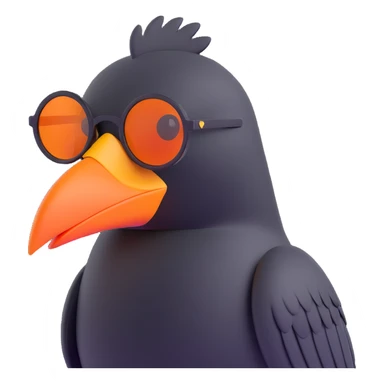 cartoonish 3D emoji of a black bird with a large orange beak and oversized round sunglasses, standing in the same pose as the reference image, looking to the right sticker