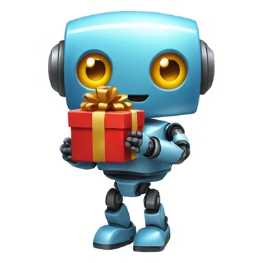 cute robot holds a gift sticker