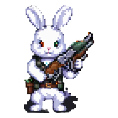 A pixel art rabbit shooting with a gun sticker