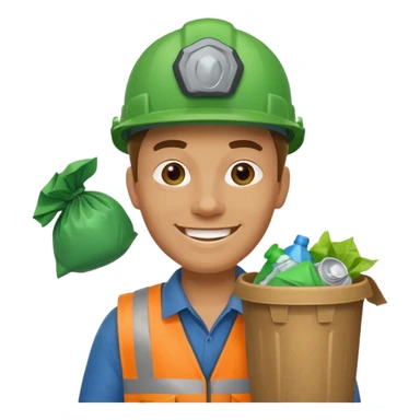 garbage man with green helmet holding garbage  sticker