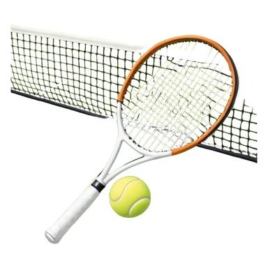 A tennis racket and ball positioned on a grass court, with the net and lines clearly visible in the background. The scene emphasizes the classic elements of the sport, capturing the energy and precision of a tennis match. sticker