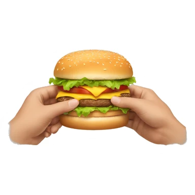 two hands holding burger with bite  sticker