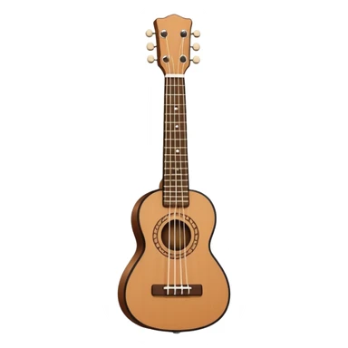 Minimalistic flat vector icon, iOS style, thin black contour on white background. Small ukulele guitar with four strings. Clean, no text, no shadows sticker
