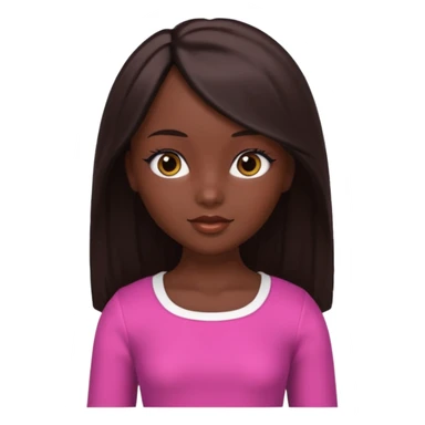 Boneca digital em estilo 3D realista e fofo, semelhante a uma boneca colecionável. Mulher jovem com pele negra, olhos castanhos escuros, cabelo liso cor chocolate, longo e bem alinhado.  sticker