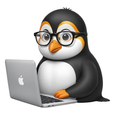 Penguin working on a MacBook sticker