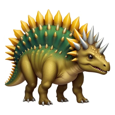 Cinematic Noble Stegosaurus Portrait Emoji, Poised and dignified, with a sturdy, low-slung body adorned by a distinctive row of bony plates along its back and a spiked tail, a small, determined head with observant eyes, Simplified yet sharply defined features, highly detailed, glowing with a soft, earthy radiance, high shine, intelligent and resolute, stylized with an air of ancient armored majesty, focused and alert, soft glowing outline, capturing the essence of a watchful and confident Stegosaurus that appears ready to lumber out of the screen with effortless authority! sticker