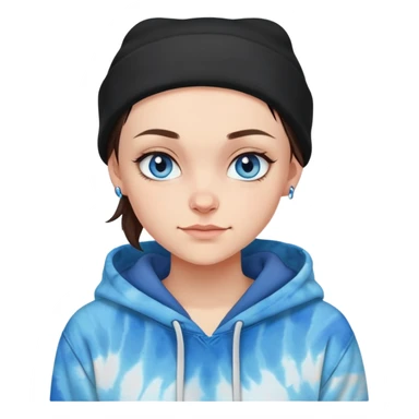 shaved haired brunette girl with a black beanie on and a tiedye hoodie. she has blue eyes and is smirking sticker