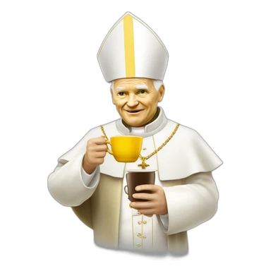 pope John Paul II with yellow face offering coffee sticker