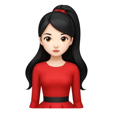 Juni – Cewe Blak-blakan Kulit putih bersih, rambut hitam panjang sleek lurus, diikat half ponytail. Pakai peplum merah terang . Pose tangan di pinggang, tatapan tajam percaya diri. sticker