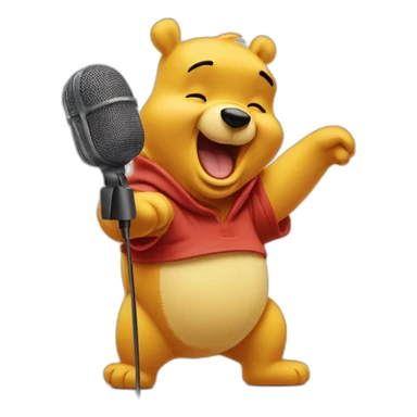 Winnie the pooh singing with a microphone sticker