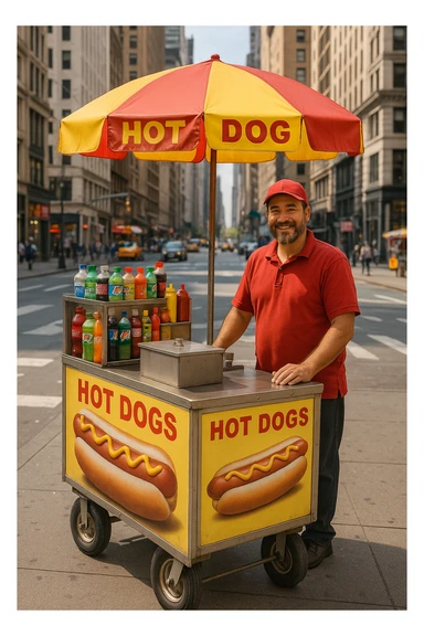 hotdog seller in New York with cart sticker