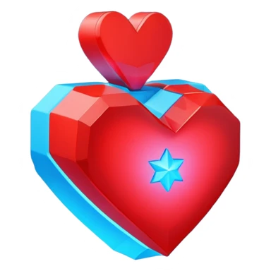 A blocky geometric red 3D heart with a glowing blue star inside sticker
