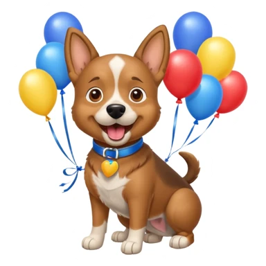 caricatura gorgi gales perrita celebrando feliz con globos y emocion con collar celeste  sticker