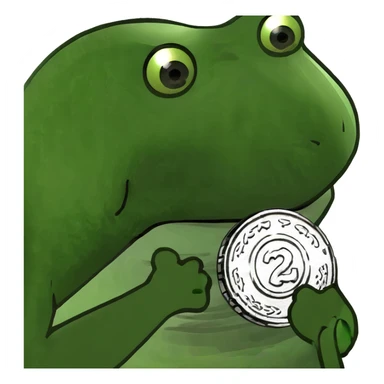bufo frog (pepe) with a single coin in hand sticker