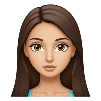 brunette straight hair, brown eyes, baddie, pretty makeup, long hair sticker