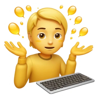 A classic yellow emoji face, extremely focused, furrowed brows, typing nonstop on an invisible keyboard, sweat drops flying, motion lines around hands, simple clean emoji style sticker